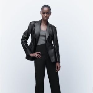 Zara Faux Leather Double Breasted Blazer